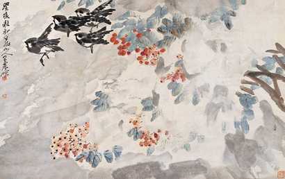 王震 1923年作 花鸟 立轴